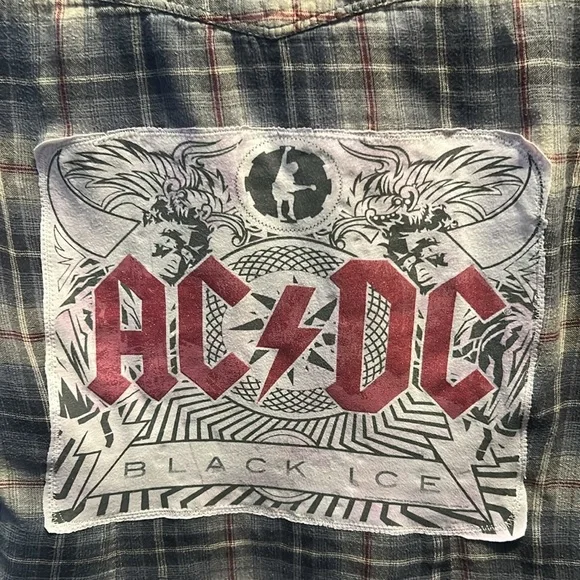 #1129 AC DC Plaid Button-Up Shirt - Picture 8 of 11